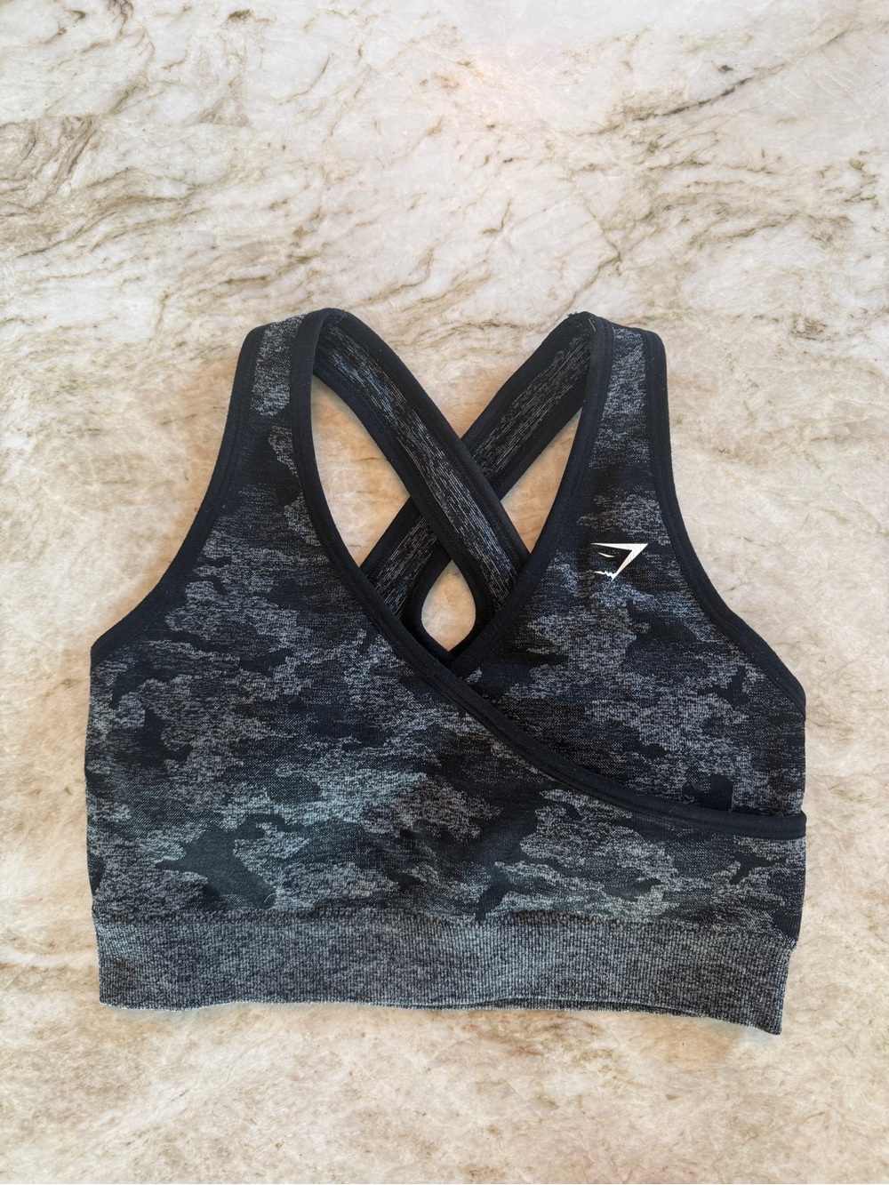 Gymshark Black and Grey Seamless Cross-Back Sports Bra